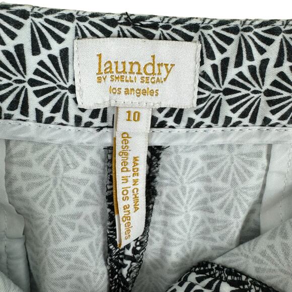 Laundry By Shelli Segal Black White Fan Print Cotton Chino Shorts Size 10 - Picture 7 of 9